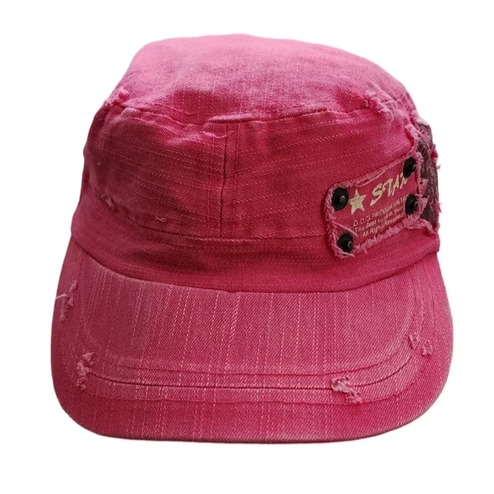 Cheveaux Girl's Pink Denim‎ Distressed Painter's Cap